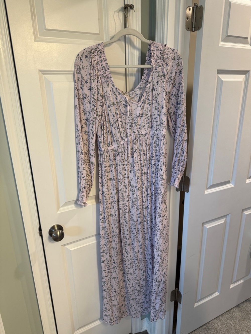Maternity Lavender Floral Maxi Dress with Long Sleeves
